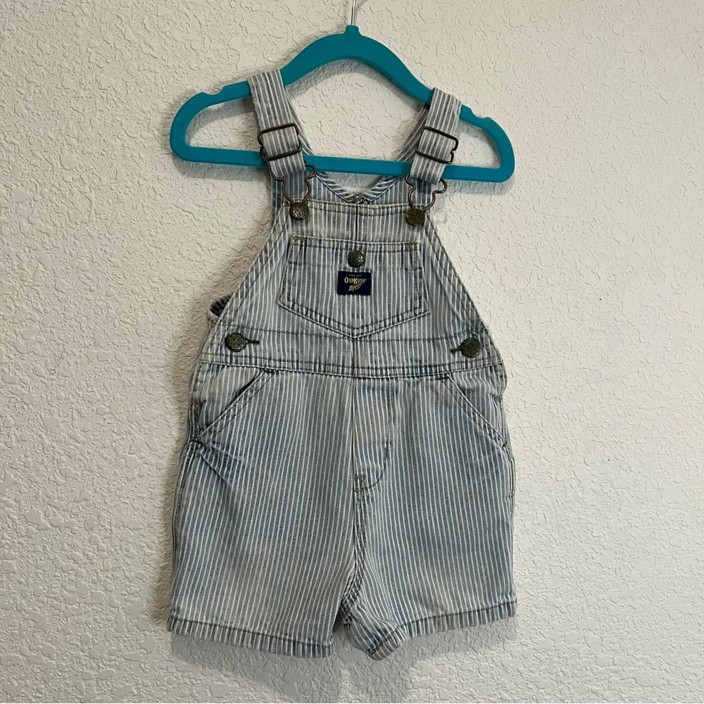 VTG Oshkosh Baby BGosh 12 Months Vestbak Overall Shorts Blue Stripes Shortalls